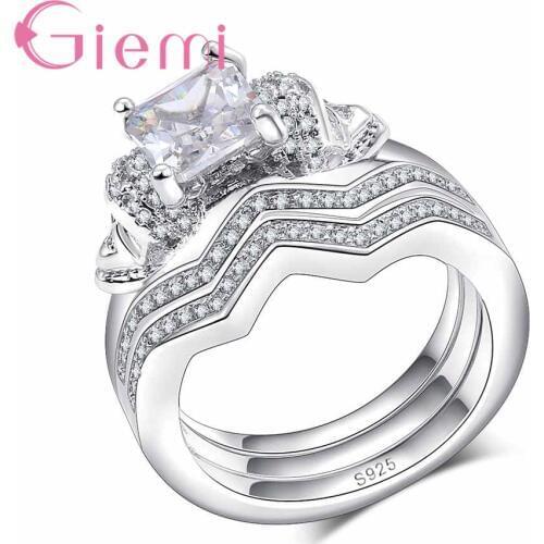 White Zircon Classic Engagement Ring Set for Women Authentic 925 Sterling Silver Brand Jewelry Femme Christmas Gift