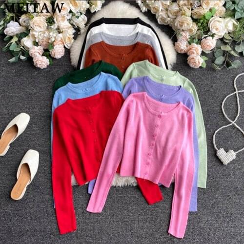 2021 Spring Autumn Black White Women Cardigans Ladies Long Sleeve Knitted Sweater Female Fall Button Korean Tops