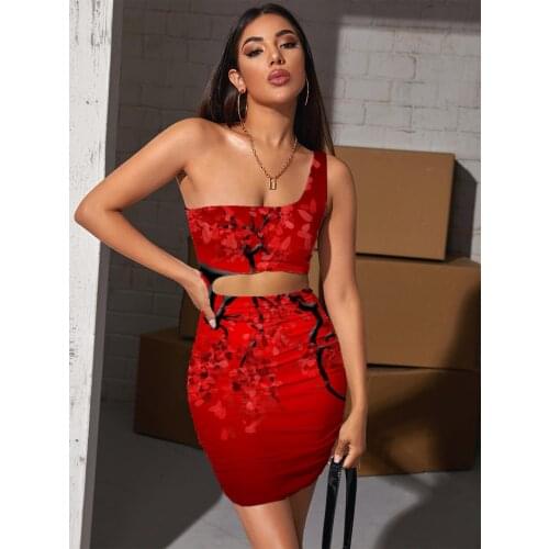 Giyu Brand Flower Dresses Women Art Vestido Sexy Red Bodycon Dress Harajuku Hollow out Dresses Womens Clothing Party Short