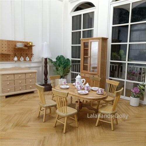 1:12 Dollhouse American Retro Mini Table Chair Model for The Dollhouse Dining Room Furniture Decoration