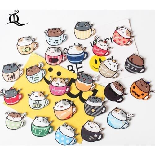 1PCS Lovely The cat cups Cartoon Icons on The Pin Kawaii Icon Badge Bacges on Backpack Badges for Clothing Acrylic Badges Z67