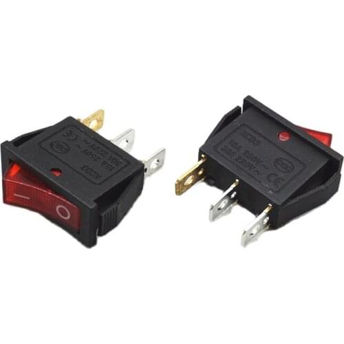100PCS KCD3 ultrathin rocker switch with red light 2 throw 15A 250V 800W I/O power switches for electric cokers Free shipping D