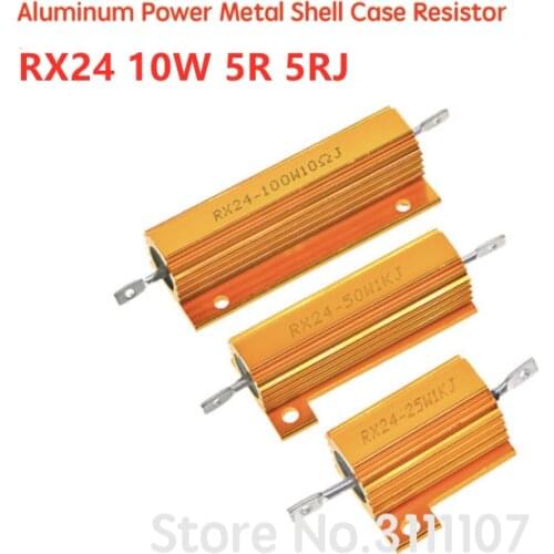 2PCS RX24 10W 5R 5RJ Wire Wound Resistor Metal Shell Aluminium Golden Resistor 10Watt 5 ohm Heatsink Resistance