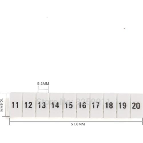 50PCS ZB5 Din Rail Terminal Blocks Maker Strips with Numbers Printed for UK3N Terminal white plastic