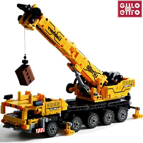 City Technical Construction Engineering Mobile Crane Vehicle Bricks Set Building Blocks Creative Kids Toys For Children Gifts
