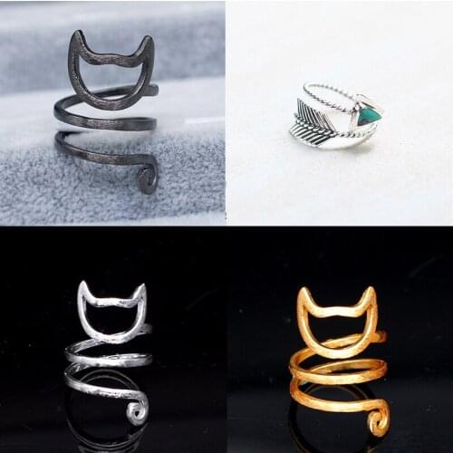 925 Sterling Silver Pin Turquoise Twisted Cat Ring with Adjustable Opening Rings