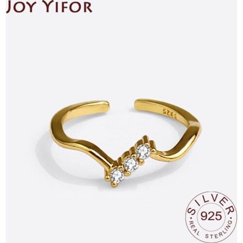 925 Sterling Silver New Simple Design Bump Matte Gold Color Rings Wave Zircon Opening Handmade Ring Fashion Fine Jewelry