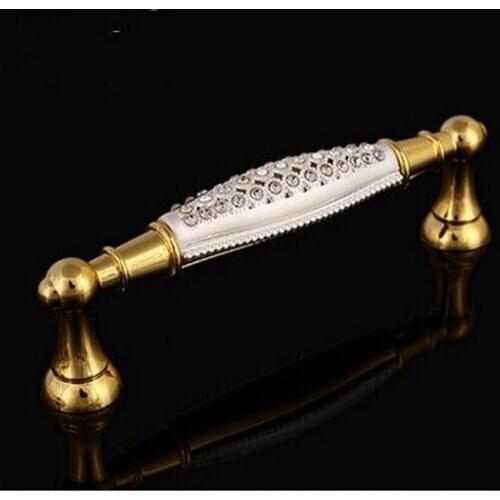 96MM deluxe 24Kgold furniture decoration handle glass diamond wine cabinet pulls wardrobe knobs k9 crystal dresser drawer handle