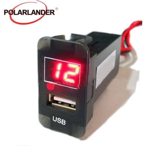 Single USB Car Charger 1.0 For Old Toyota Red Light Mobile Phone Car Charger WithThree Digital Voltmeter YJCC-RED-JFT1UVR38