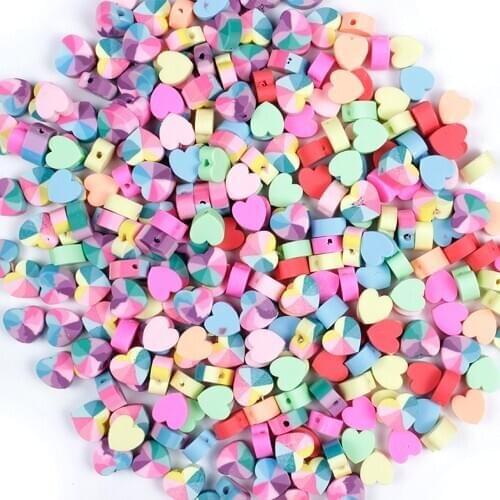 50/100Pcs/Lot Heart Shape Beads Polymer Clay Beads Polymer Clay Spacer Loose Beads for DIY Jewelry Necklace Bracelet Accessories
