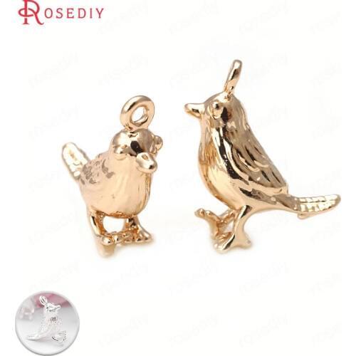 D205)6 pieces 9x13mm 24K Champagne Gold Color Plated Brass Birds Charms Pendants High Quality Diy Jewelry Accessories