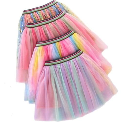 New Childrens Rainbow Skirts School Girl Mesh Tutu Birthday Princess Party Show Dance Skirt Gauze Mid-Waist Ball Gown Faldas