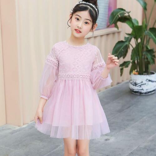 2019 New Style Kids Girls Dress Spring Autumn Princess Party Dresses Puff Sleeve Lace Mesh Children Dress RT102