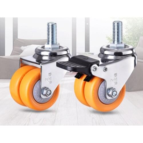 360 Degree Swivel Caster Double Row 1.5/2 inch Nylon Metal Wheels Silent Fixed Directional Casters For Workbench or Trolley