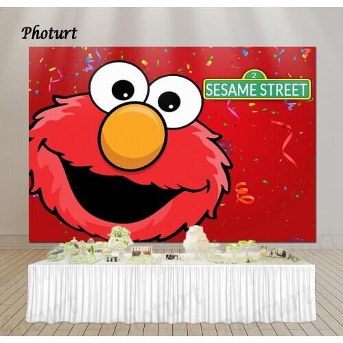 PHOTURT Sesame Street Backdrop Kids Birthday Party Background Red Elmo Toy Dolly Vinyl Banner Photography Studios Props
