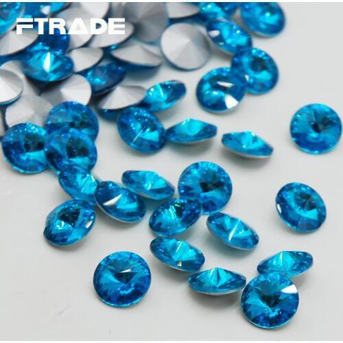 Hot Sale Rivoli Point Back Glass Crystal Aquamarine Color 6 Sizes 8mm,10mm,12mm,14mm,16mm,18mm For Jewelry Making