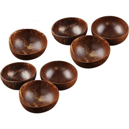 Hot XD-7PCS 12-15cm Coconut Bowl Handmade Coconut Shell Tableware Wood Spoon Dessert Salad Fruit Mixing Bowl Rice Ramen Bowl