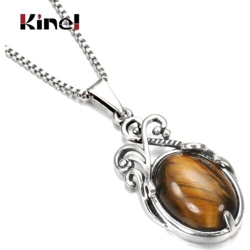 Kinel 2020 New Boho Natural Stone Necklaces Choker For Women Tibetan Silver Beach Party Indian Bride Pendant Wedding Jewelry