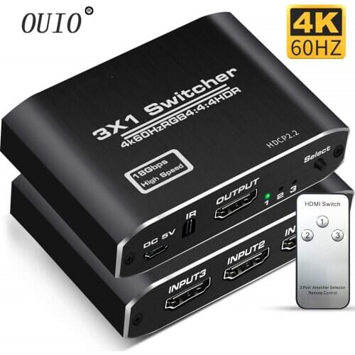 HDMI 2.0 Switcher 3 Ports 4K 60Hz HDR 3X1 3 In 1 Out HDMI Switcher Splitter for Mi Box PS4 Nintendo Switch PC