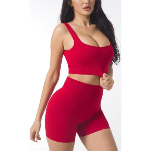 High Waist Yoga Shorts Sets Womens Tracksuit Seamless Sports Suit Gym Clothes Fitness Women Sports Bra Ribbed Workout Outfits