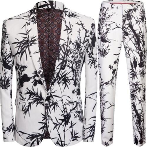 Bamboo print suits mens blazers костюм мужской пиджак ropa hombre nightclub host singer stage performance dress Chinese style