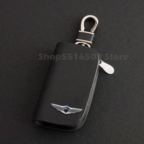 For Genesis G80 GV80 2019 2020 Leather Key Case With Metal Logo Key Cover Alloy Keychain Car Accessories