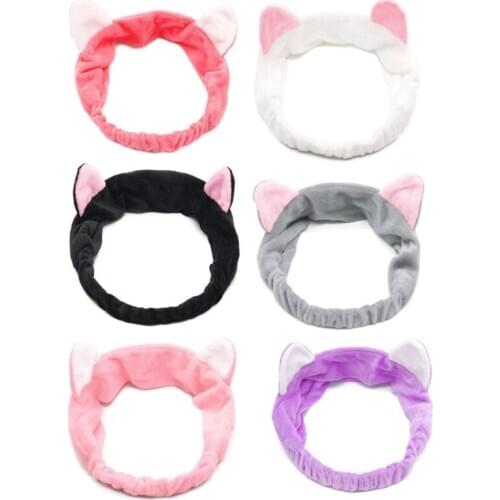 Cute Cat Ear Headband Women Hair Band Wash Shower Make Up Elastic Band On Head
