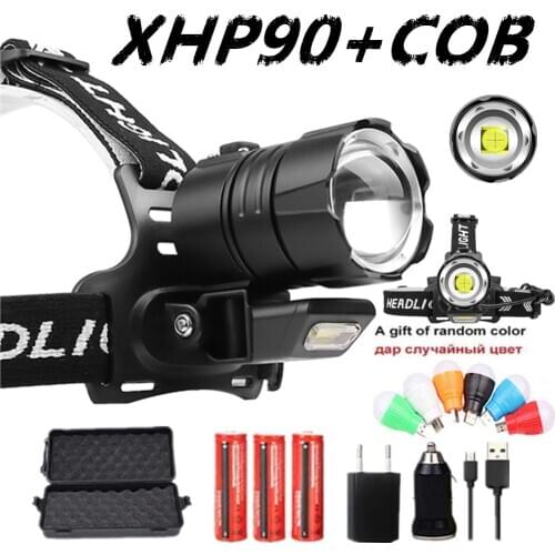 400000 LM XHP90.3+COB LED Headlamp High Power LED Headlight Usb 18650 Rechargeable Head Flashlight Zoom Head Torch Fishing Lamp