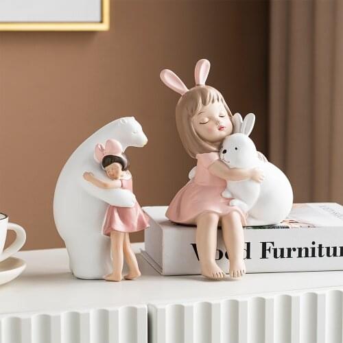 Nordic Kawaii Accessories Warm Girl Polar Bear Creative Resin Ornaments Room Decoration Childrens Room Desktop Figurines Gift