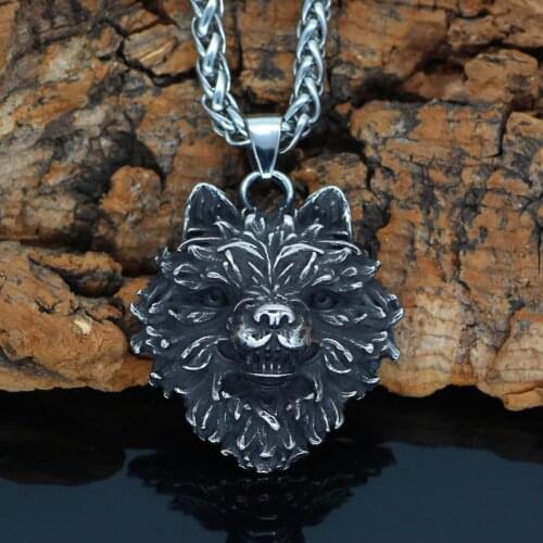 Noridc Viking Wolf Stainless Steel Necklace For Men With Valknut Gift Bag