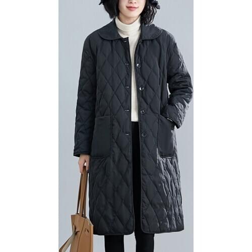 New Cotton Coat Female Autumn Winter Large Size Outwear Casual Black Was Thin Long Thick Single-breasted Padded Coat Women D11