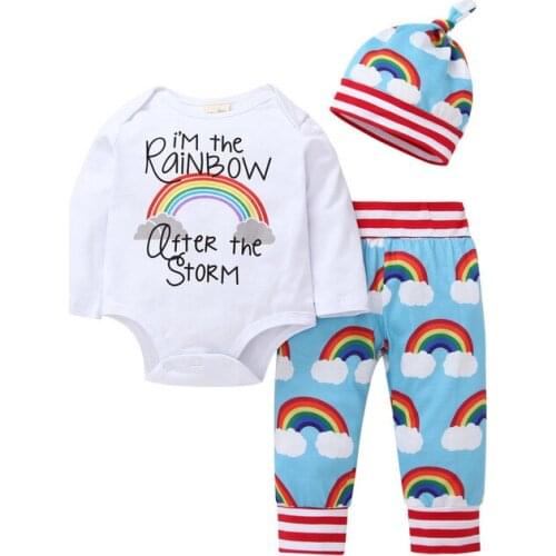 Clothes for newborns baby boy clothes baby girl Clothing suit 2021 Spring and Autumn Alphabet Romper Rainbow Suit 3PCS 0-24M