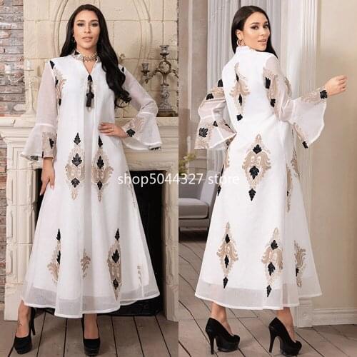 Arabic Dubai Luxury Kaftan Dress Muslim White Abaya For Women Embroidery Boubou Woman Outfit Turkish Kimono Malaysia Robe