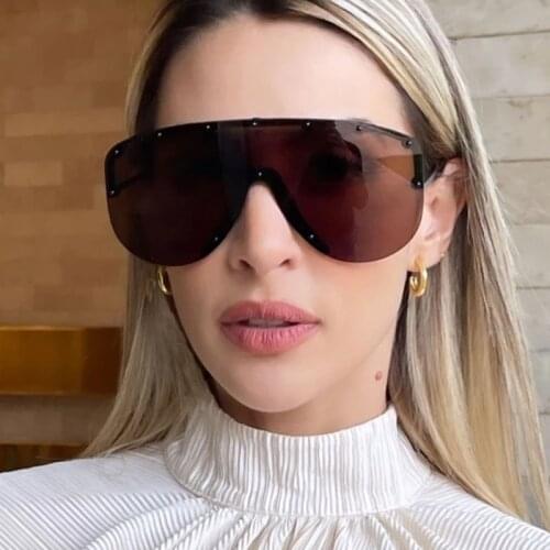 Unique Oversized Rimless Sunglasses Women Men New One Piece Lens Visor Mask Windproof Luxury Black Brown Big Sun Glasses Shades