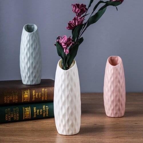 Modern Nordic Plastic Flower Vases Imitation Ceramic Flower Pot Decorative Mini Small Vase Home Living Room Scandinavian Decor