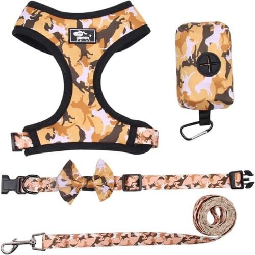 Reflective Print Dog Harness Vest with Walking Lead Leash with Storage Bag Adjustable Kitten Collar for Small Medium Large Dogs