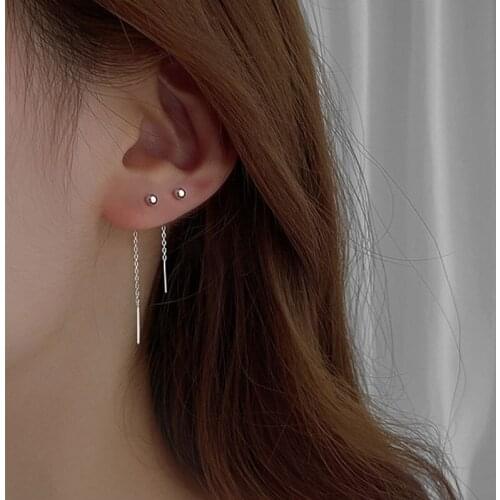 Korean Dangle Earring Geometric block Long Tassel Bar Drop Earrings For Women Minimalism Ear Line Kpop Jewelry Gift