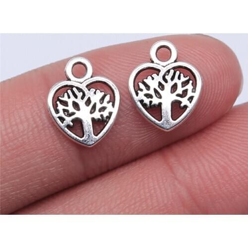 WYSIWYG 20pcs 12x10mm Antique Silver Color Heart Tree Of Life Charms Pendant For Jewelry Making DIY Jewelry Findings