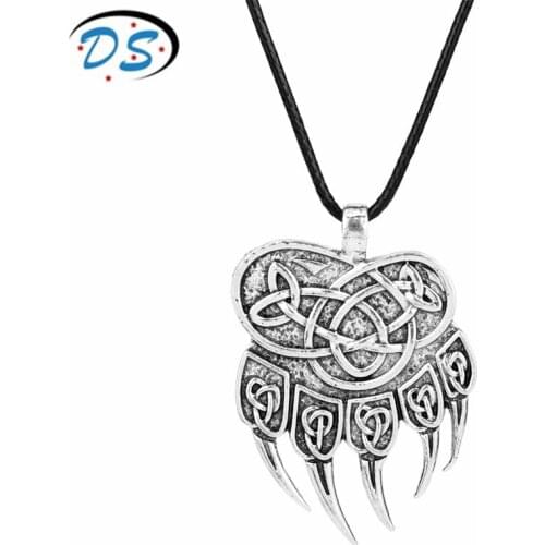 TV around Jewelry Viking Necklaces Knot Pattern Paw Amulets Necklace Leather Rope Choker Necklace for Men Women