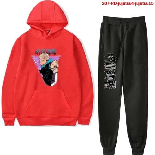 Funny Anime Jujutsu Kaisen Hoodie Oversized 2 Pieces Set Japanese Clothes Unisex Tracksuit Mens Hoodies+Sweatpants Fashion