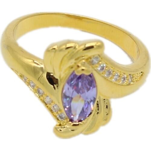 Oval Cut Purple Zirconia Ring Yellow Gold Filled Womens Ring Wedding Party Jewelry Size 9