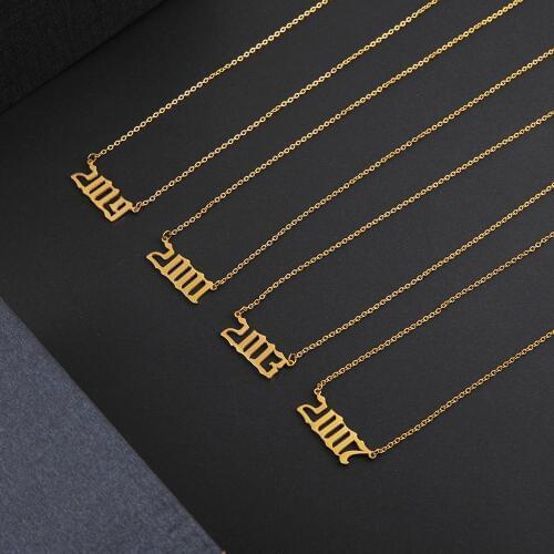 Sipuris Custom Year Number Letter Necklace For Women Personalized Stainless Steel Customized Gold Chain Necklaces Jewelry