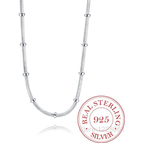 100% Real 925 Sterling Silver Tiny Thin Beads Snake Chain Necklace for Women Girls Jewelry collier kettingen voor vrouwen