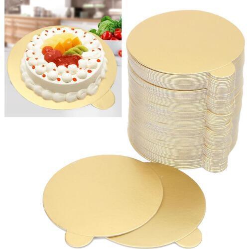 100pcs Round Mousse Cake Boards Gold Cake Display Tray Board Cupcake Dessert Display Trays Wedding Birthday Party Tool 8/9cm