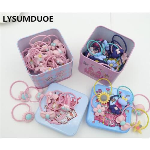 40Pcs/Lot Hairband Flower Bow Rope Cartoon Headband Cute Box Set Gift New Scrunchy Children Elastic Bands Girls Hair Accessories