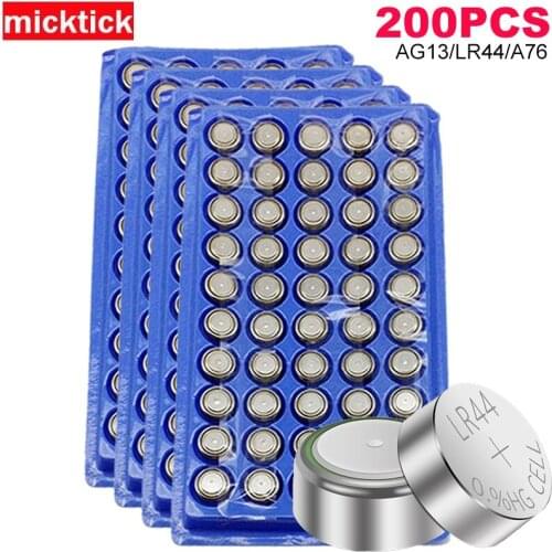 200 Pcs AG13 a76 LR44 SR44 357 Battery 1.5V GP76 Lr 44b L1154c 303 Button Coin Cell Batteries for watches toys clocks
