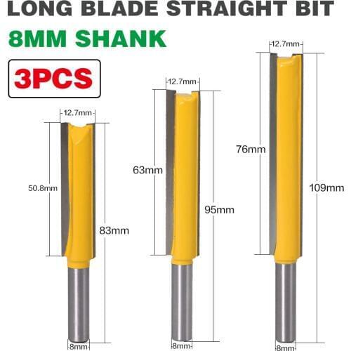 3pc Straight/Dado Router Bit 3/8" Dia. X 2"X 2-1/2"X 3" Length - 8mm Shank Woodworking cutter Wood Cutting Tool