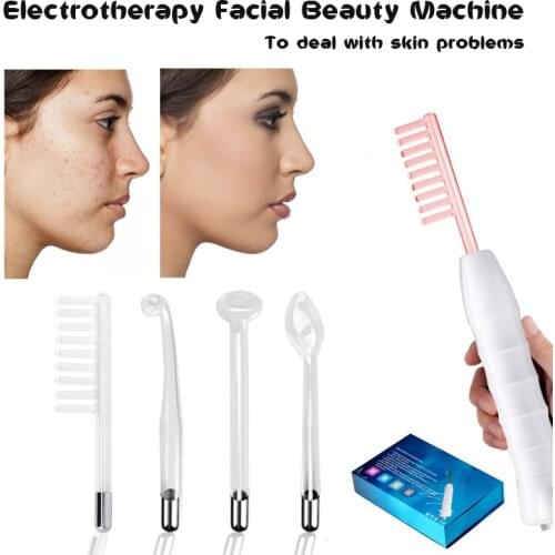 4 In 1 High Frequency Electrode Wand Glass Tube Facial Clearner Acne Spot Remover Facial Skin Care Beauty Devices Skin Tightenin