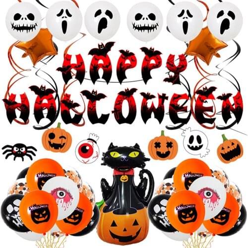 49Pcs Halloween Balloon Set Blood Paper Banner Honeycomb Stereo Ghost Balloon Kits Festival Party Props Home Bar DIY Decoration