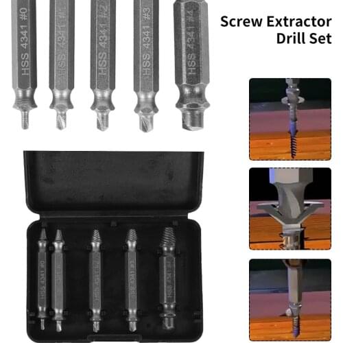 5 PCS Damaged Screw Extractor Drill Bit Set Broken Screw Bolt Remover Speed Out Drill Bits Removal Easy Take Out Demolition Tool